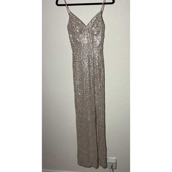 B. Smart Maxi Dress Sz 1/2 Pastel Pink Sequined Spaghetti Straps Cocktail Formal - Picture 1 of 6